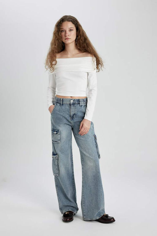 Приталенная футболка с открытыми плечами и длинными рукавами - Defacto фото 2