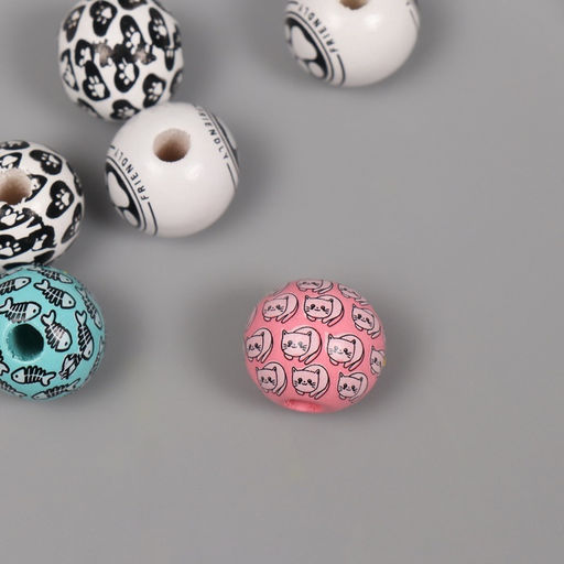 Бусины для творчества дерево "Кошачьи радости" набор 10 шт 1,6х1,6х1,6 см