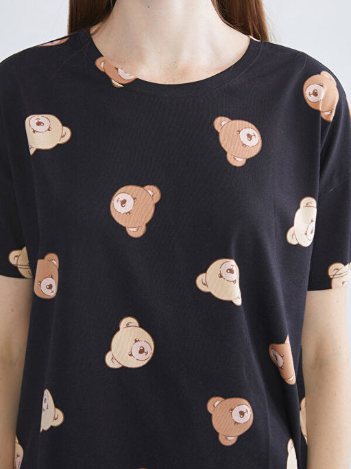 Bisiklet Yaka Ay? Bask?l? Kad?n Pijama Tak?m?