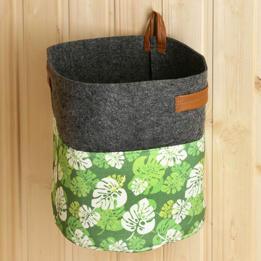 Органайзер для хранения с боковыми ручками, принт зеленые листья, серый, 28х28х26 см - Simaland фото 2