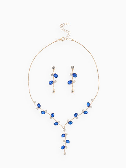 Набор 2 предмета: серьги, колье Изумление цветение, цвет сине-белый в золоте, 42 см