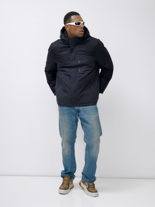 Куртка спортивная мужская зимняя большого размера темно-синего цвета 66613TS