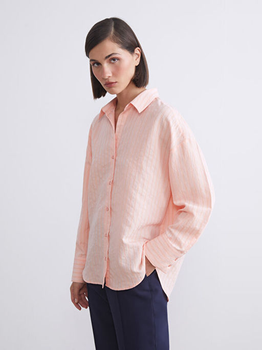 ?izgili Oversize Modal Kar???ml? Kad?n G?mlek