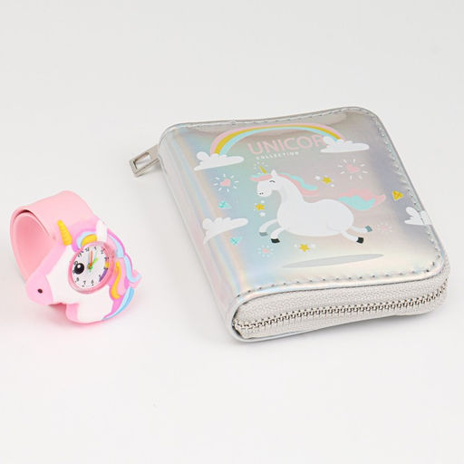 Детский подарочный набор для девочек Единорожка 2 в 1: наручные часы, кошелёк - Simaland фото 2