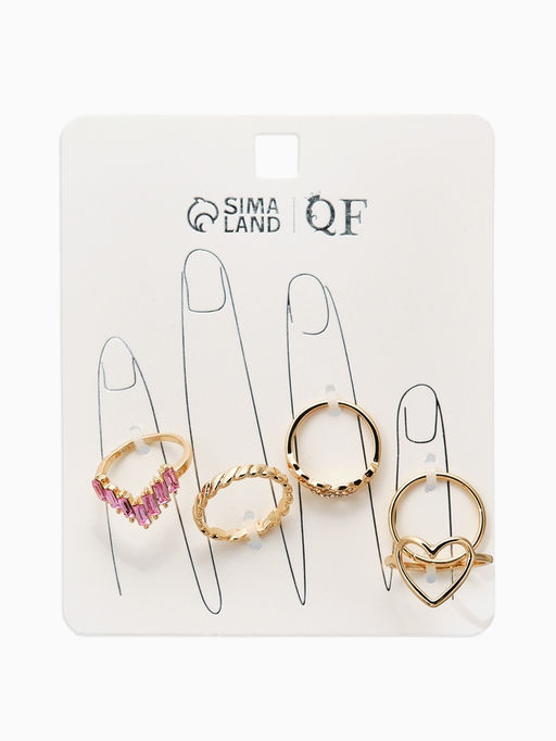 Набор колец 5 шт "Новый стиль" сердца,бесконечность, р-р МИКС, цвет бело-розовый в золоте