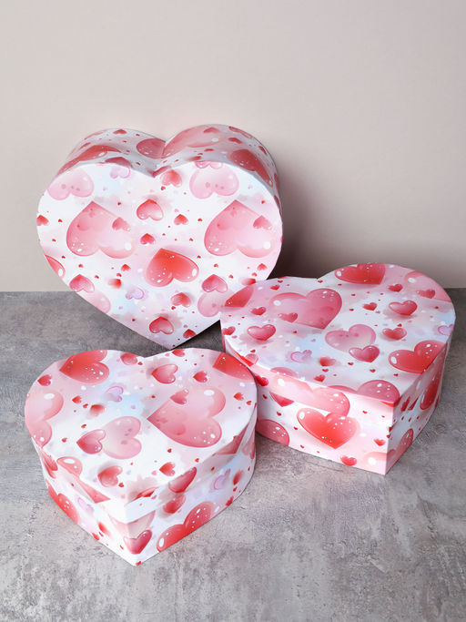 Коробка подарочная 3 штуки Сердце / 1157 /уп 24/16*18.3*7/18*20.3*8/20*22.3*9cm - ГалеонТрейд фото 2