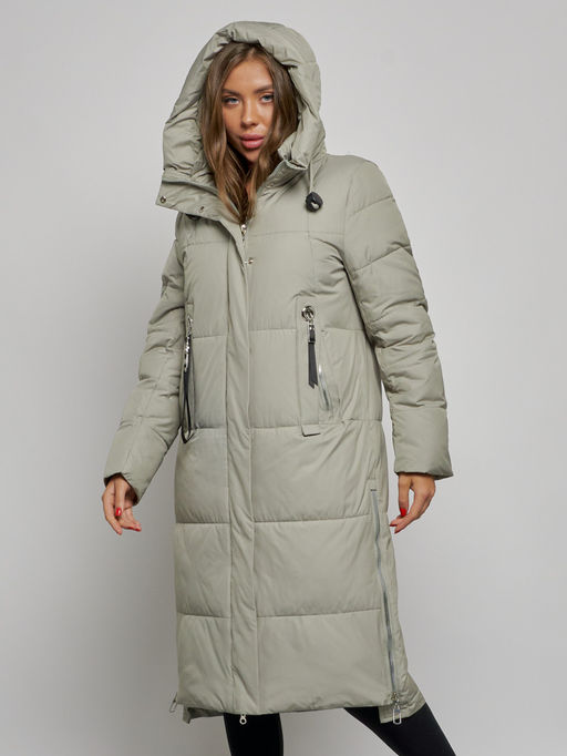 Пальто утепленное молодежное зимнее женское зеленого цвета 52351Z - HULDLUCK фото 6