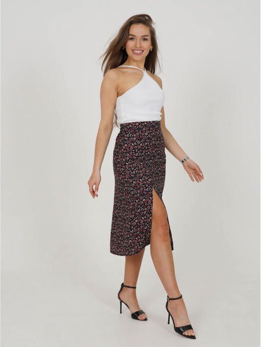 Хельга юбка женская(цветы темно-синий)