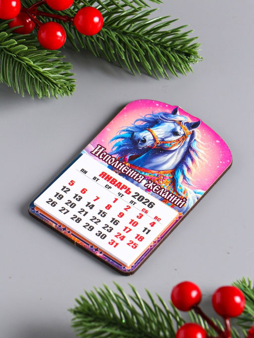 Цена за 2 шт. Магнит на холодильник и календарь отрывной 2026 «Новогодний конь. Исполнения желаний», 9.5×6.5 см