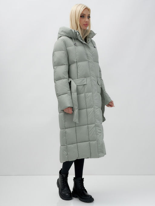 Пальто утепленное стеганное зимнее с капюшоном женское зеленого цвета 9609Z - Mtforce фото 11
