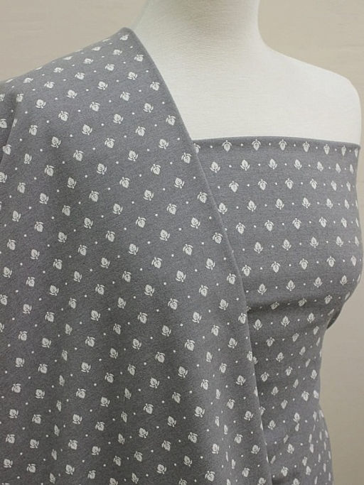 Теплый хлопок Набойка - листочки цв.серый меланж, ш.1.5м, хлопок-60%, п/э-40%, 150гр/м.кв - Купава фото 2