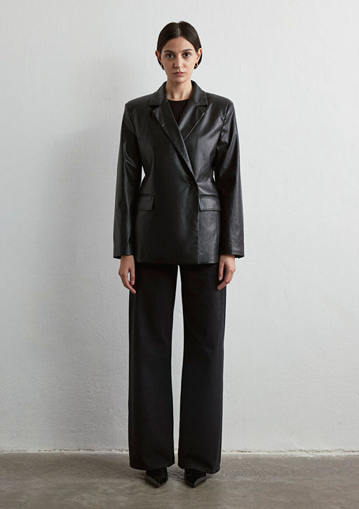 Suni Deri Siyah Blazer Ceket - Mavi фото 2