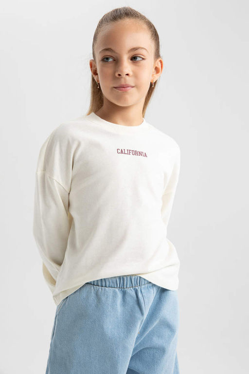 Футболка с длинным рукавом и круглым вырезом для девочек - Defacto фото 3