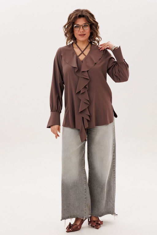 Блуза ANELLI 1679 молочный шоколад  фото 5