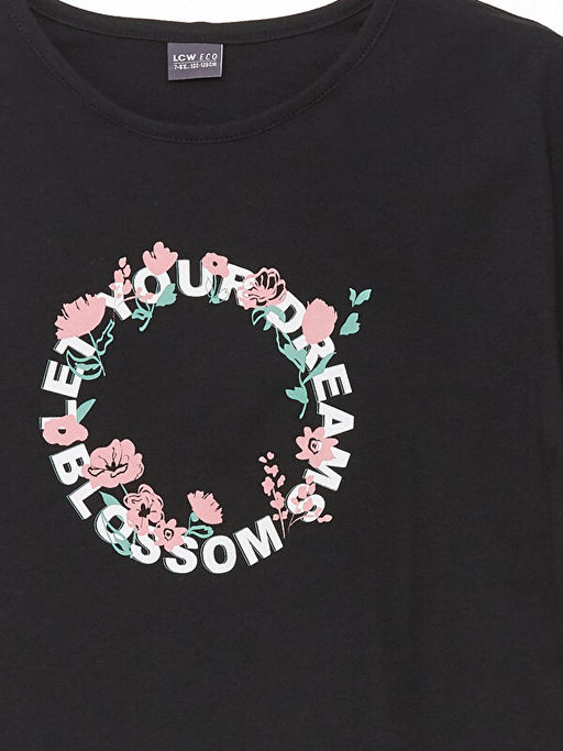 Bisiklet Yaka Bask?l? K?sa Kollu K?z ?ocuk Ti??rt - Waikiki фото 3