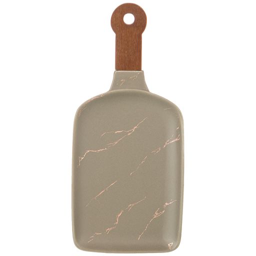 БЛЮДО ДЛЯ СЕРВИРОВКИ С ДЕРЕВЯННОЙ РУЧКОЙ КОЛЛЕКЦИЯ ЗОЛОТОЙ МРАМОР ЦВЕТ: GRAY 34*15,3*2 СМ - Lefard фото 3