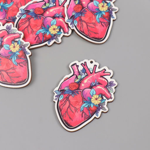 Декор для творчества дерево «Сердце в цветах», набор 5 шт., 5.5×4×0.3 см