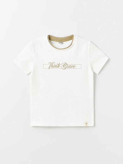 Bisiklet Yaka Bask?l? K?sa Kollu Erkek ?ocuk Ti??rt