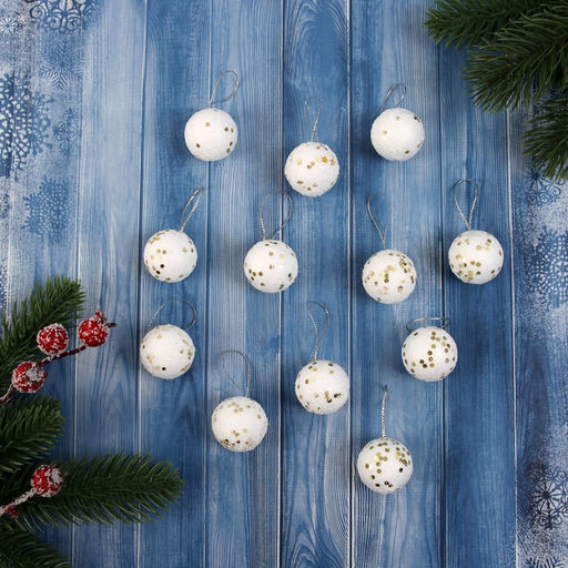 Цена за 3 шт. Ёлочные игрушки Золотые вкрапления, шары новогодние, пенопласт, d=3 см, набор 12 шт.