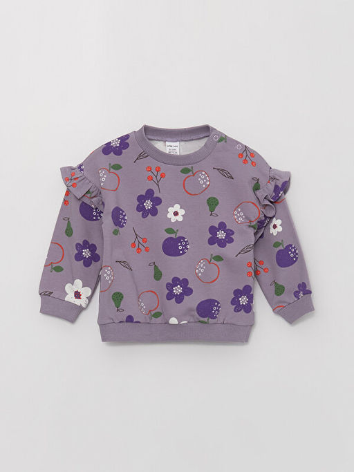 Bisiklet Yaka Uzun Kollu Bask?l? K?z Bebek Sweatshirt ve E?ofman Alt 2li Tak?m - Waikiki фото 2