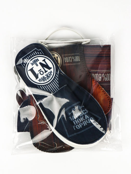 Набор для бани с принтом Крутой мужик, 4 предмета: шапка, рукавица, тапочки, коврик, войлок, тёмный, Банная забава