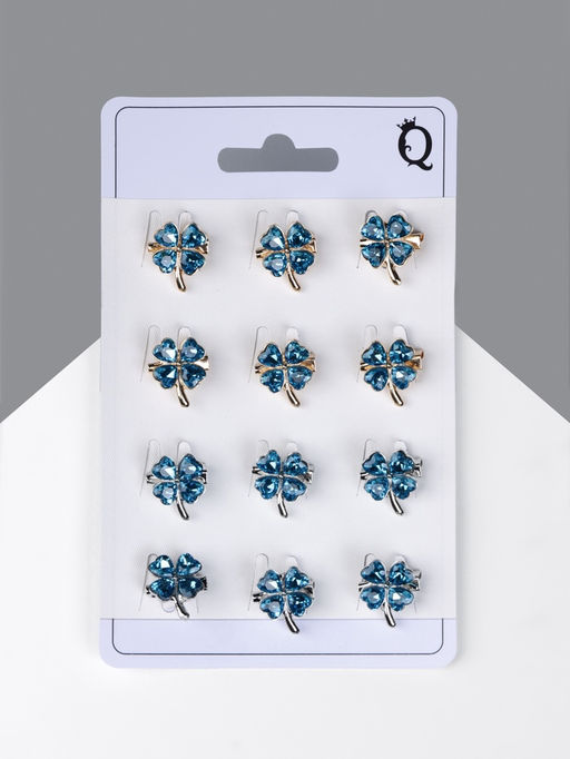 Цена за 12 шт. Брошь «Клевер» сапфировый, МИКС, (неделимая фасовка 12 шт., цена за шт.)