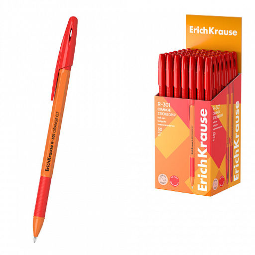 Цена за 50 шт. Ручка шариковая ErichKrause R-301 Stick&Grip Orange 0.7, цвет чернил синий (в коробке по 50 шт.)  фото 11