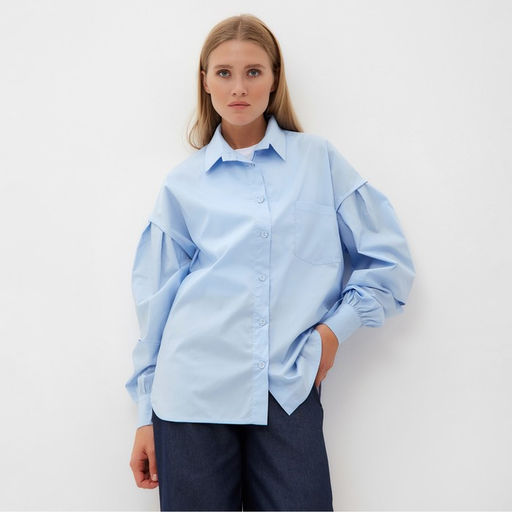 Рубашка женская с объемными рукавами MINAKU: Casual Collection, размер 54, голубая