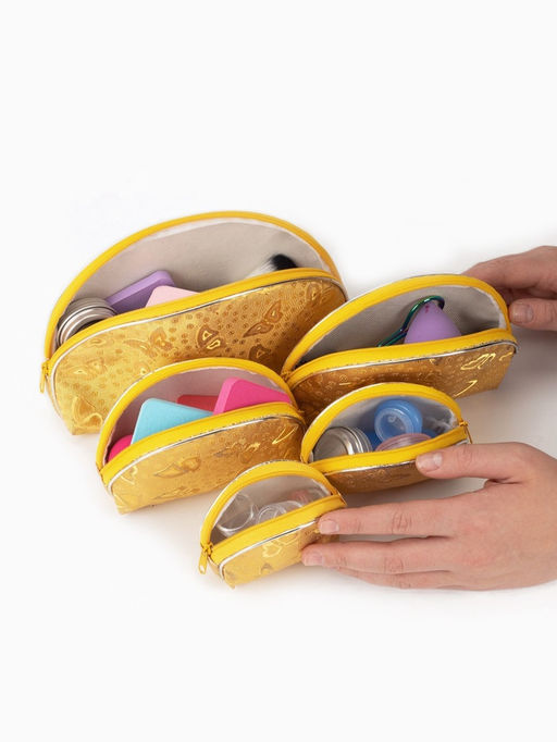 Набор женских косметичек 5 в 1 на молниях, с принтом, золотистый