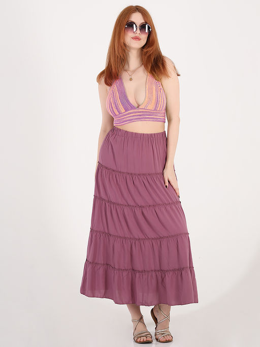 Длинная летняя юбка больших размеров ярусы - Almond фото 3