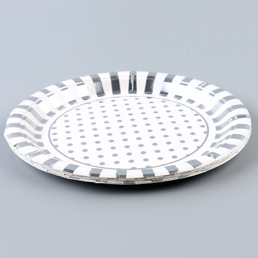 Тарелка бумажная Горох, в наборе 6 шт., цвет серебро - Страна карнавалия фото 3