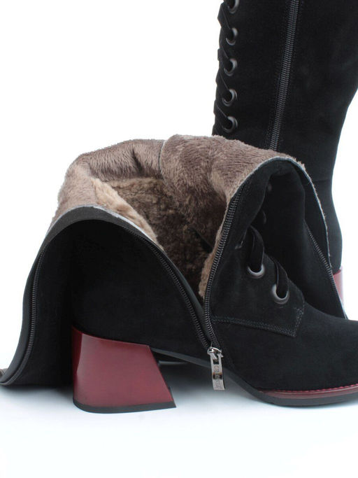 02-BA100-2 BLACK Сапоги зимние женские (натуральная замша, байка и натуральный мех) - Фабричный китай фото 4