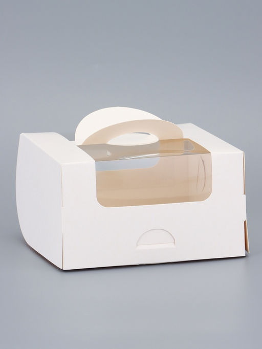 Цена за 50 шт. Коробка под бенто - торт с окном, белая, 14×14×8 см