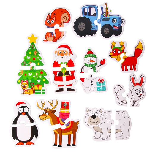 Макси-пазлы в металлической коробке Синий трактор. Новый год, 20 деталей, 10 пазлов  фото 3