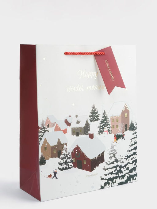 Пакет подарочный, 26х32 см, бумага, бело-красный, Снежный город, Town