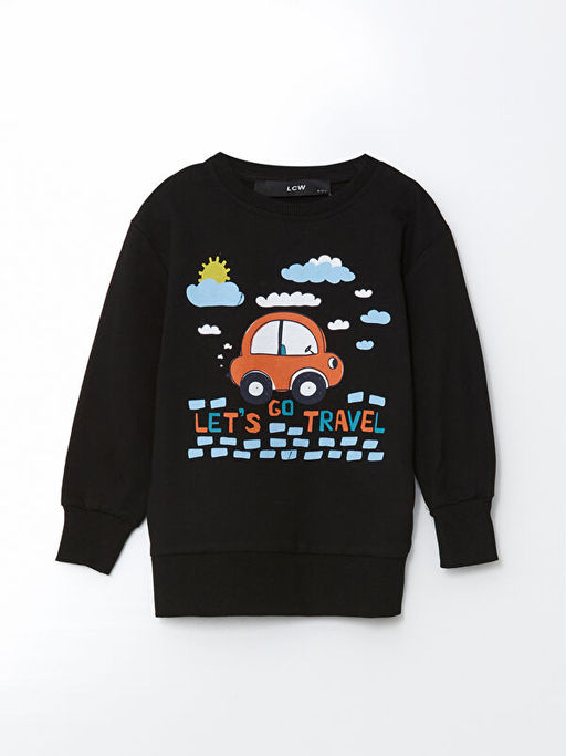 Bisiklet Yaka Bask?l? Erkek Bebek Sweatshirt