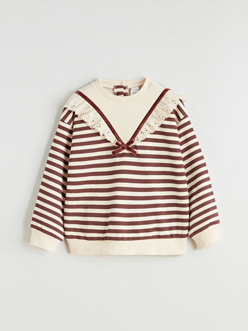 Bebe Yaka ?izgili K?z ?ocuk Sweatshirt ve Tayt