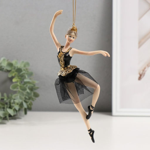 Фигура - подвеска полистоун «Балерина в черном платье - балетное па», ёлочная игрушка, 9×4×21.5 см