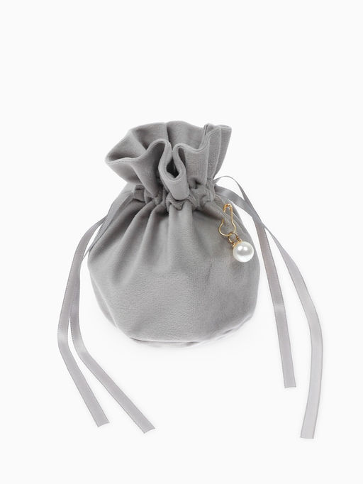 Цена за 10 шт. Мешочек бархатный с бусиной, 13х9 см, серый (фас. 10 шт)