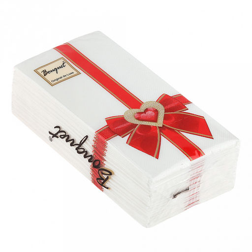 Салфетки бумажные "Bouquet Original de Luxe" 33х33см, 2-х слойные, 20 штук в упаковке, 100% целлюлоза, "Подарок с любовью красный" (Россия)