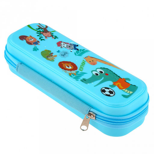 Пенал 22х8,5х5см "Зоопарк" 1 отделение, пластик, на молнии, цвет - голубой, в п/эт пакете (Китай)