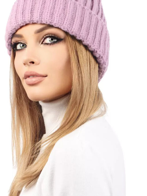 Объемная вязаная шапка бини с отворотом - Pretty mania фото 10