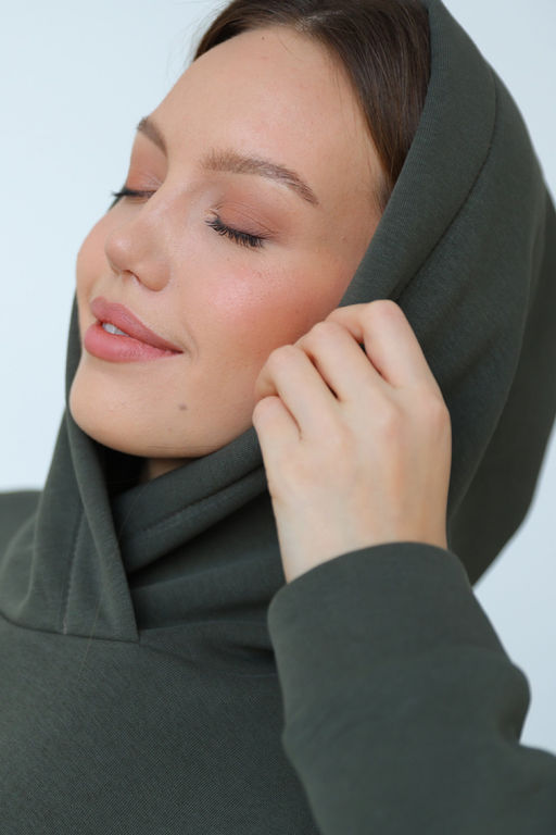 Джемпер Футер 3-х нитка начес  327L17 хаки худи,толстовка - Solo mio фото 5