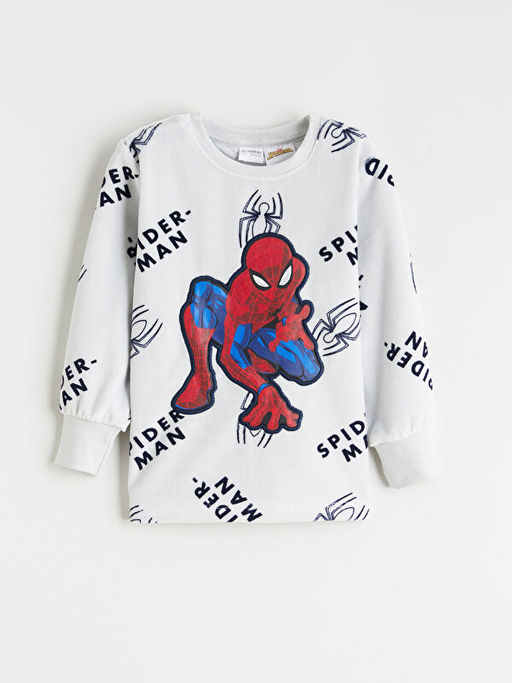 Bisiklet Yaka Spider-Man Nak??l? Kadife Erkek ?ocuk Pijama Tak?m?
