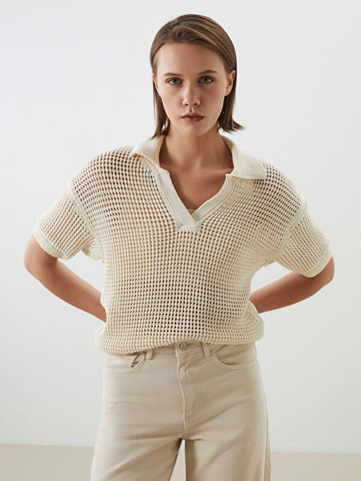 Polo Yaka Ajurlu Kad?n Triko Kazak