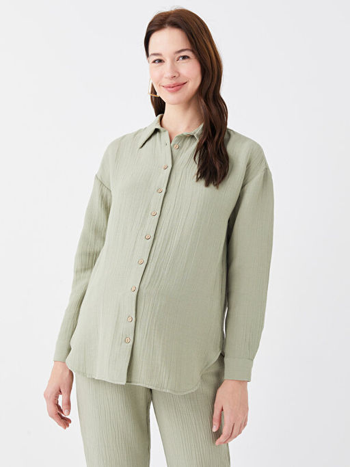 D?z Uzun Kollu Gofre Hamile G?mlek