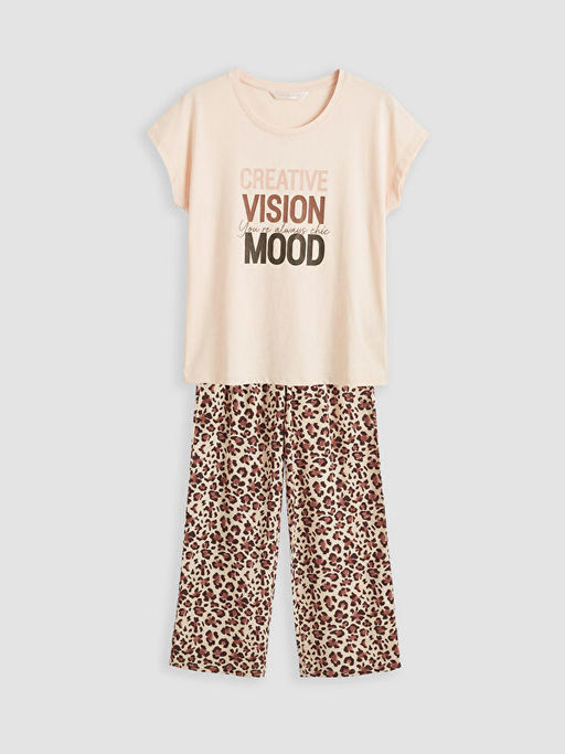 Bisiklet Yaka Bask?l? Kad?n Pijama Tak?m