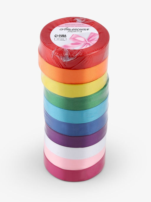 Набор лент атласных (10шт) 20мм*25±1ярд(23м±1м) №01/04/15/19/20/25/26/27/34/40 радуга АУ