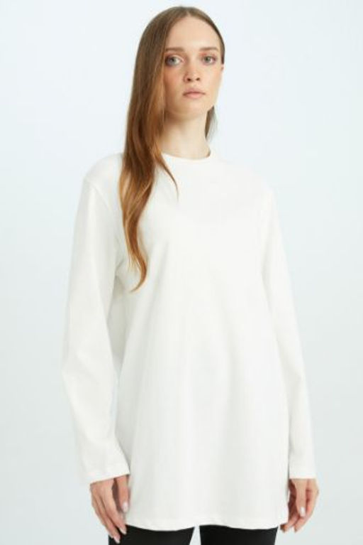 Regular Fit Bisiklet Yaka Basic Duz Uzun Kollu Tisort Tunik