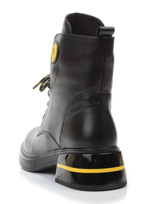 01-P514-3 BLACK/YELLOW Ботинки демисезонные женские (натуральная кожа, байка)